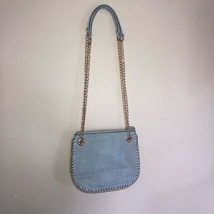 Sky Blue Faux Leather Crossbody Gold Chain